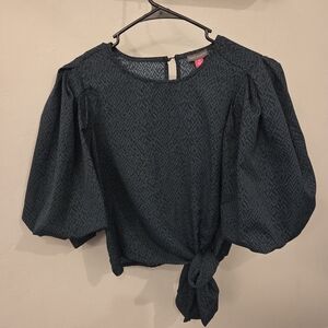Vince Camuto Dark Teal Puff Sleeve Blouse Side Tie Blouse